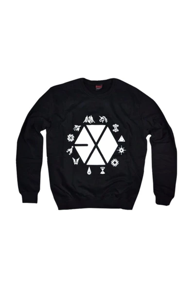 fame-stoned Exo Baskılı Bisiklet Yaka Sweatshırt Siyah ürün görseli 1