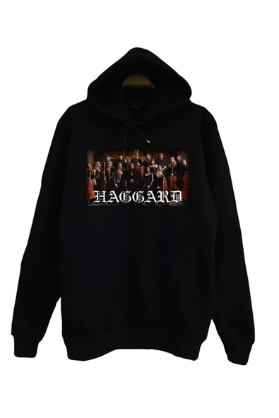 fame-stoned Haggard Baskılı Unisex %100 Pamuk Siyah Kapüşonlu Sweatshirt ürün görseli 1