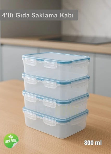 4'lü Vakumlu Saklama Kabı Seti Hava Almaz BPA Free Kilitlenebilir Gıda Erzak Kabı 800 ml ürün görseli 1