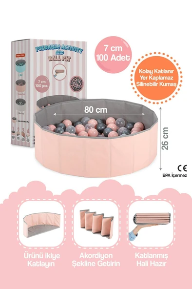 Katlanabilir Aktivite ve Top Havuzu - Pembe 80x26 cm Silinebilir Kumaşlı ürün görseli 1