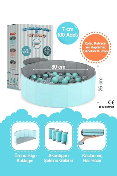 Katlanabilir Aktivite ve Top Havuzu - Mint 80x26 cm Silinebilir Kumaşlı ürün görseli 1