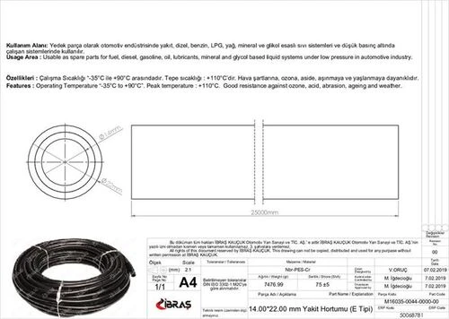 Ibras 68781  İçten Orgulu Yakıt Hortumu 65659 14.0 Mm X 22.0 Mm Nbr / Cr E Tipi Makarasız 25M ürün görseli 1
