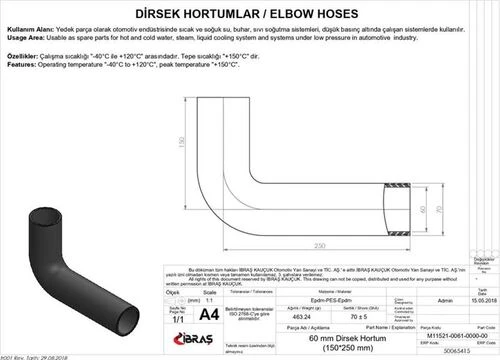 Ibras 65415  DİRSEK HORTUMU Q 60mm 15cmx25cm ürün görseli 1