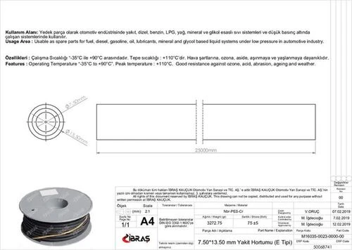 Ibras 68741  Benzin Hortumu Içten Örgülü 7.5 Mm X 13 Mm 1 Top 25Mt (Metre Fiyatıdır) ürün görseli 1