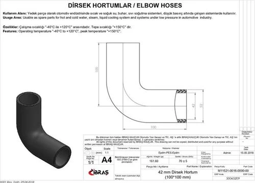 Ibras 65209 İbraş  42mm 52mm 10cm 10cm Dırsek Hortumu Sıcak Ve Soguk Su Kullanımı İçin ürün görseli 1