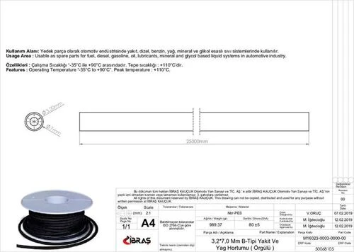 Ibras 68105  Benzin Hortumu Dıstan Örgülü 3.2 Mm X 7.0 Mm Nbr-B Tipi Makaralı ürün görseli 1