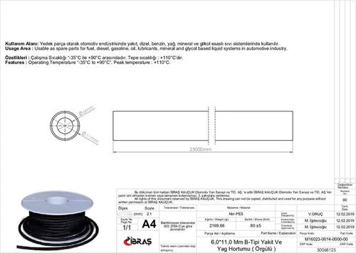 Ibras 68125  Benzin Hortumu Dıstan Örgülü 6.0 Mm X 11.0 Mm Nbr-B Tipi Makaralı ürün görseli 1