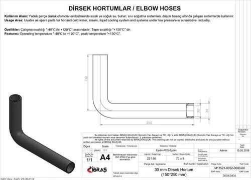 Ibras 65406  Dirsek Hortumu Q 30Mm 15Cmx25Cm ürün görseli 1