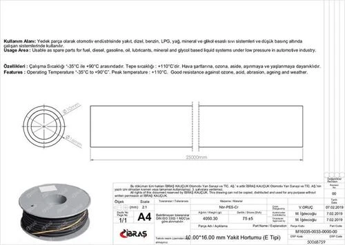 Ibras 68759 İbraş  İçten Örgülü Yakıt Hortumu 65656 10x16mm Nbr Cr E Tipi Makaralı 25m 322500054 ürün görseli 1