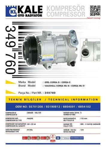 Kale 349760  KLİMA KOMPRESÖRÜ ESCORT (90-99)ORION (90-92) ürün görseli 1