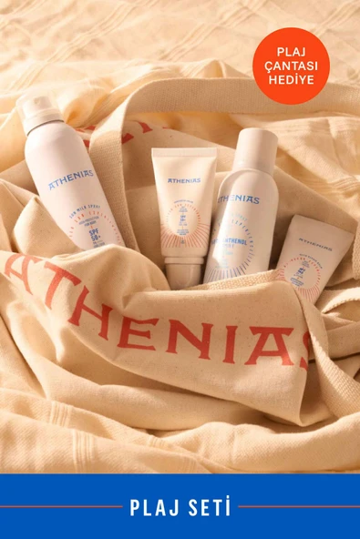 ATHENİAS Plaj Güneş Koruma Seti Vücut Güneş Sütü + Yüz Güneş Kremi + After Sun +Onarıcı Balm+Çanta ürün görseli 1