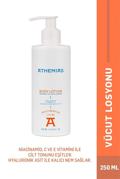 ATHENİAS Niacinamide, E Ve C Vitamini İçeren Vücut Losyonu 250 ml Uzun Süre Nem Cilt Tonu Eşitleyici ürün görseli 1