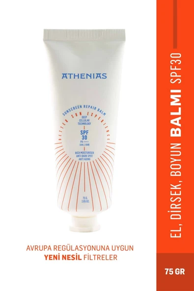 ATHENİAS Sunscreen Repair Balm 75 G Spf30 Kuruluk Karşıtı Nemlendiricili El Boyun Dirsek Vücut Balmı ürün görseli 1