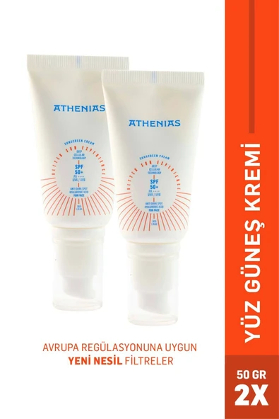 ATHENİAS Sunscreen Anti Dark Spot SPF50+ Tüm Cilt Tipleri Uva Uvb yüz güneş kremi 50 gr x 2 Adet ürün görseli 1