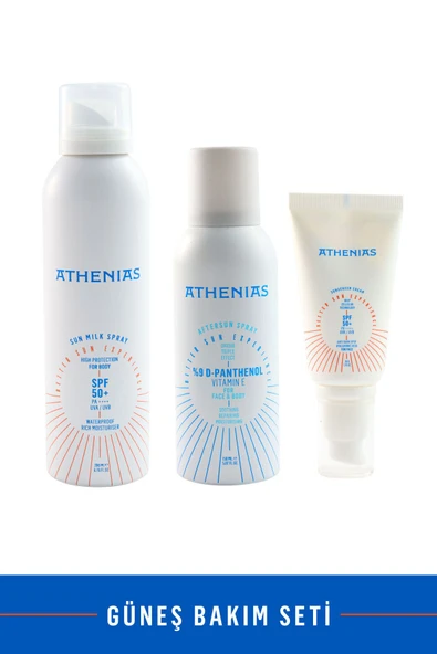 ATHENİAS Güneş Bakım Seti Vücut güneş kremi + Yüz güneş kremi + Güneş sonrası spray ürün görseli 1