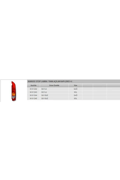 Mars 611242 STOP LAMBASI SAG DUYLU CIFT KAPI ( RENAULT   KANGOO 03-- ) ürün görseli 1