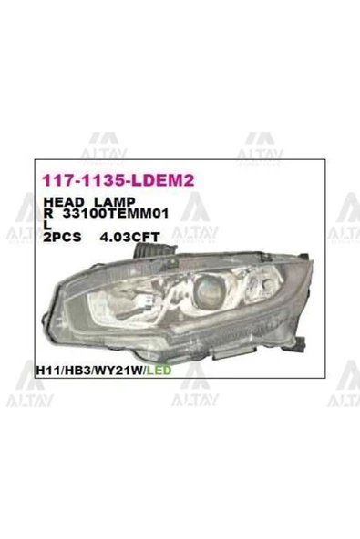 DEPO 1171135RLDEM2 Ön Far Sağ Honda Civic 16-siyah Motoru Uzerınde Ledli ürün görseli 1
