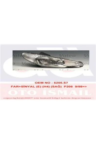 Valeo 087274  FAR SAĞ + SİNYAL 206 98-03 ELEKTRİKLİ ÇIZGILI H4 ürün görseli 1