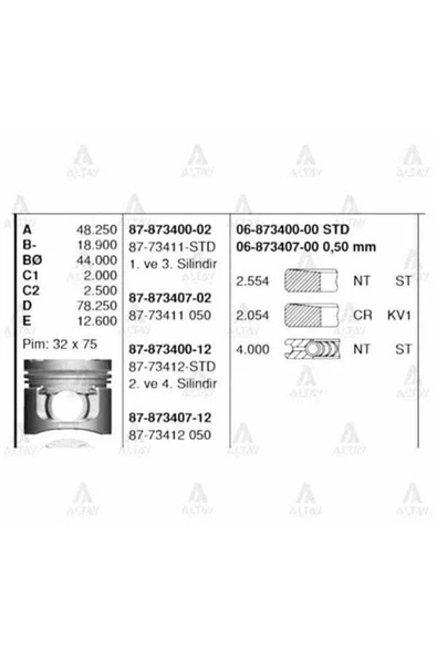 Goetze 06 Iss -873400-0 Segman Std L200 -11 2.5 Dıd 4d5tdı Cr 91.10mm ürün görseli 1