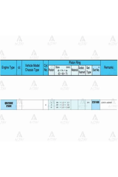 Rıken 23160 Segman X-traıl 01-07 2.0 / 89.00mm / Qr20 / Std Takım std ürün görseli 1