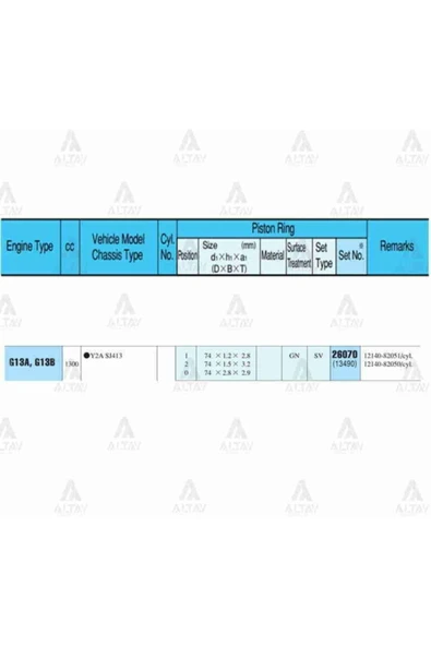Rıken 26070 -050/segman Swıft 89-97 / Samuraı 1.3 / 74.50mm / G13a-g13b / 0.50 Takım Uyumlu ürün görseli 1