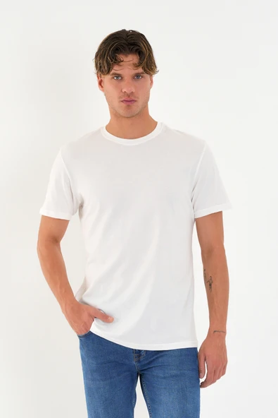 Regular Fit Baskısız Basic T-Shirt %100 Pamuk Yumuşak Dokulu Bisiklet Yaka Tişört ürün görseli 1