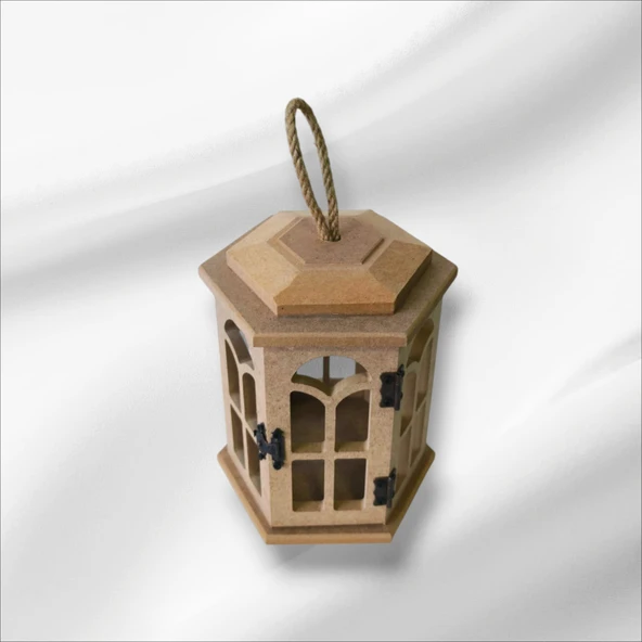 Ahşap-boyanabilir-altıgen fener - Resim 5