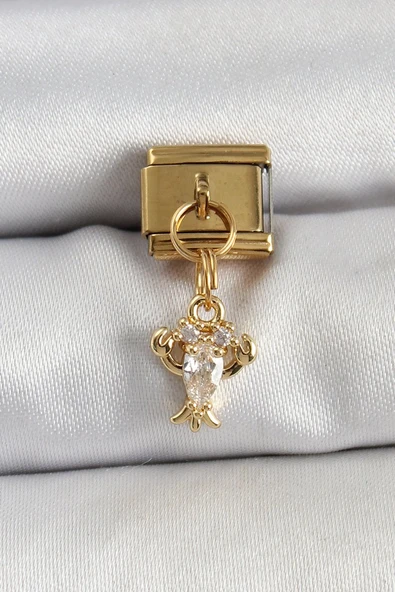 316L Çelik Sallantılı Zirkon Taşlı Yengeç Model Gold Renk Nomination Charm - TJ-BC1417 ürün görseli 1