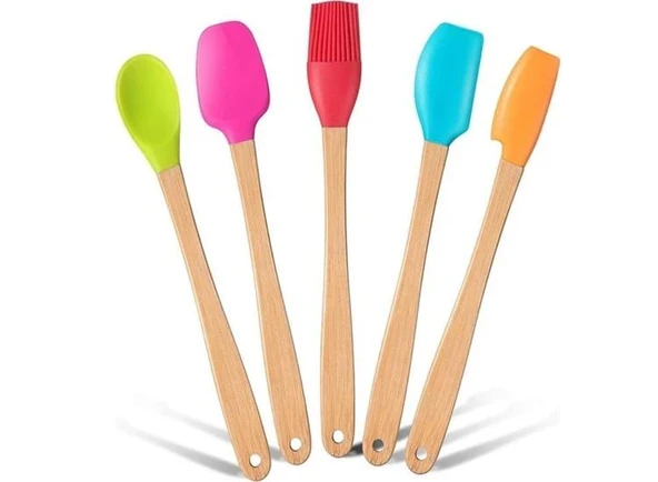 Zhlhome Renkli Bambu Saplı Silikon Uçlu Spatula 5li Set ürün görseli 1