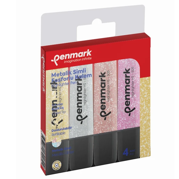 Penmark Fosforlu Kalem 4 Lü Karışık Renk Simli ürün görseli 1