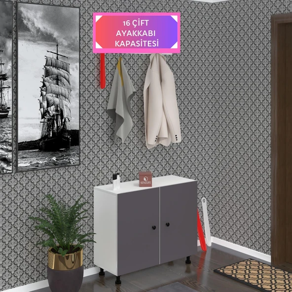 Kenzlife ayakkabılık galoş4 gribyz 53*080*32 kapaklı 4 raflı 16 çift ayakkabı kapasitesi ürün görseli 1