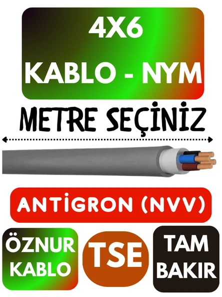 Öznur 4X6 ANTİGRON (NYM) Kablo (Gri) Metre Seçenekli ürün görseli 1