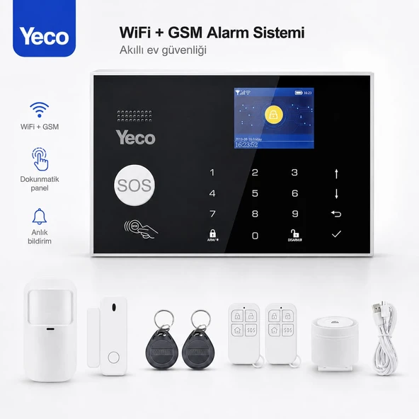 YECO SAS-10 Akıllı Alarm Sistemi, WiFi ve GSM/4G, Tuya Uyumlu, Mobil Kontrollü ürün görseli 1