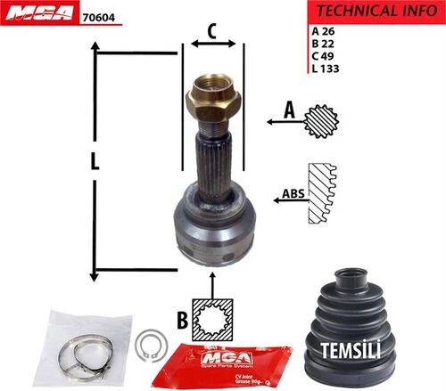 MGA 70604  Aks Kafası Dış 25 00- 200 90-00 400 90-96 26×22×49 ürün görseli 1