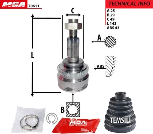 MGA 70611  Aks Kafası Dış Absli 43D Swift 4Wd 04-11 1.3 1.3 Ddıs 1.5 25×29×49Xabs-43 ürün görseli 1