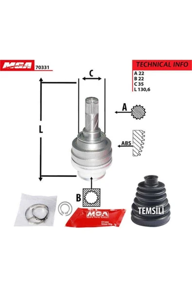 MGA 70331  Aks Kafası Iç Astra F G Vectra B Corsa B 96-02 1.4i 1.6i ürün görseli 1