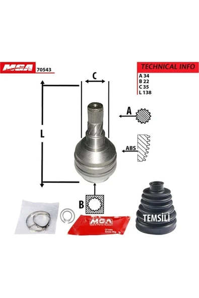 MGA 70543 Aks Kafa Ic-(chevrolet: Kalos 0210 " 1.4 "/aveo 0510 " 1.4 " ) (34×22×35) - ürün görseli 1