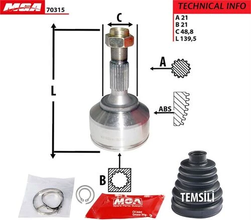 MGA 70315  Aks Kafası Dış 208 / C2 03-06 C3 1.4 HDI 1.4Ie 8V Ma Sanz. 21×21×48.80 ürün görseli 1