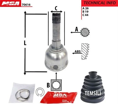 MGA 70616  Aks Kafası Dış Jımny 4Wd 98- Kalın Freze 26×19×44-Boy-167.50 ürün görseli 1