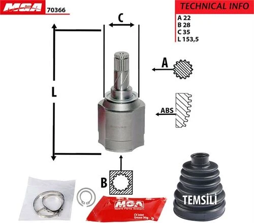MGA 70366  Aks Kafası Iç Vectra C 04- 1.9 Cdtı 2.2 Cdtı Oto.Vıt. ürün görseli 1