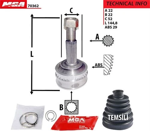 MGA 70362  Aks Kafası Dış Absli 29D Astra F 92-98 Vectra A 88-95 Kadett 1.4 1.6 22×22×52 ürün görseli 1
