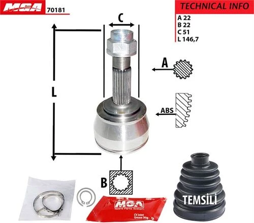 MGA 70181  Aks Kafası Dış Doblo 01- 1.2 8V 1.9D 22×22×51 ürün görseli 1