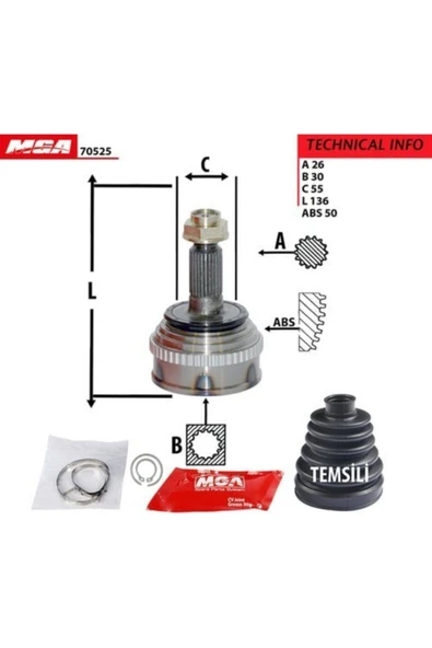 MGA 70525 Aks Kafa Dıs (abslı)-(honda: Cıvıc 96>00 1.6 Vtec ) (26x30x55-50) ürün görseli 1
