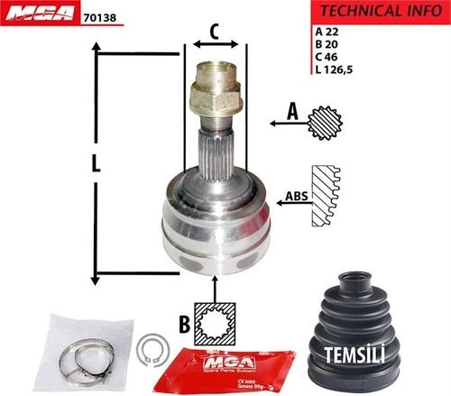 MGA 70138  Aks Kafasi Dis Tempra Tipo 1.4 1.6 22X20X52 539965690 ürün görseli 1