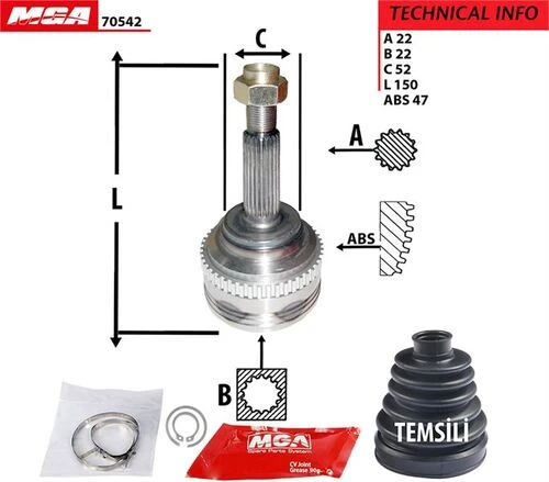 MGA 70542  Aks Kafası Dış Absli Aveo 04-10 Kalos 02-10 Kalos 1.4 16V 1.4 8V 22×22×52Xabs-47 ürün görseli 1