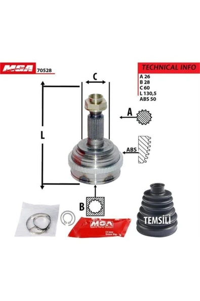MGA 70528  Aks Kafası Dış Absli Civic 01-06 1.6 26×28×60-50 ürün görseli 1