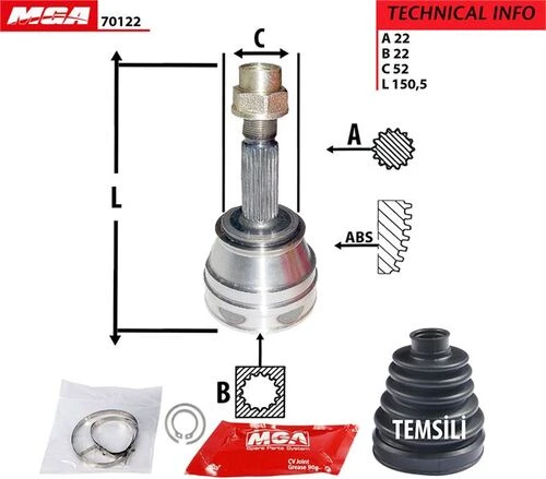 MGA 70122  Aks Kafası Dış Abssız Palio 1.6 16V 22×22×52 ürün görseli 1