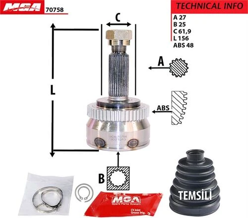 MGA 70758  Aks Kafası Dış Absli Tucson 04-10 2.0 27×25×61.9Xabs-48 ürün görseli 1