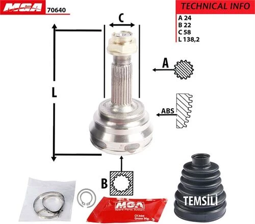 MGA 70640  AKS KAFASI DIŞ YARIS 99-05  1.3 24×22×58 ürün görseli 1