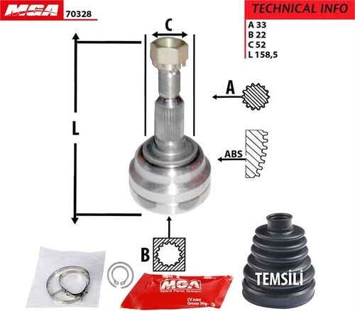 MGA 70328  AKS KAFASI DIŞ ASTRA G 98- VECTRA B 98- 1.4 1.6 33×22×5 ürün görseli 1